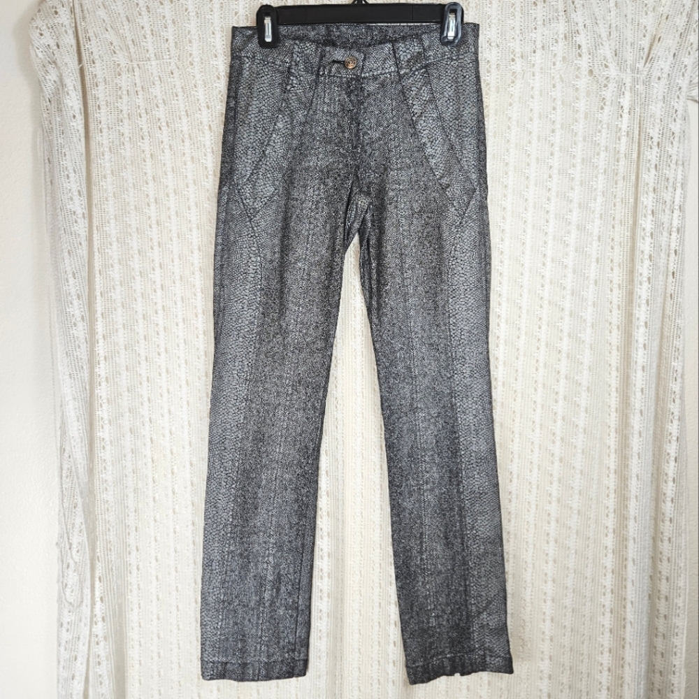 Bebe Metallic Silver Snake Embossed Moto Pants Size 26 Y2K Vintage